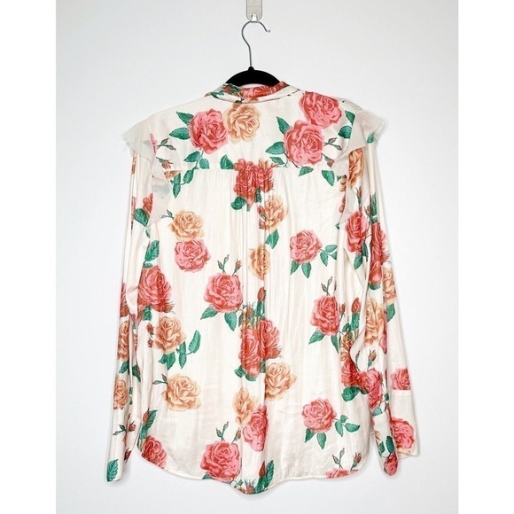 New Free People Charlotte Floral Blouse Women's Pink Cream Size Small Petite SP - Picture 3 of 6